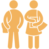 Two students with backpacks and books icon.