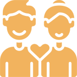 Couple icon with heart between them.
